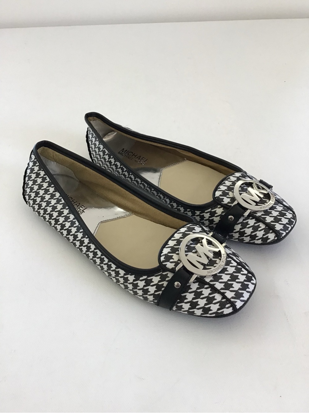 Michael Kors Fulton Moc Flats Black White Houndstooth Logo Ballet Shoes Size 8M - Picture 3 of 10